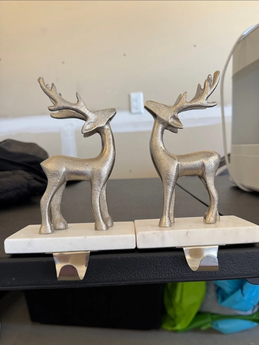 Metallic Silver Reindeer Stocking Holder - Decorative Home Wall Decor